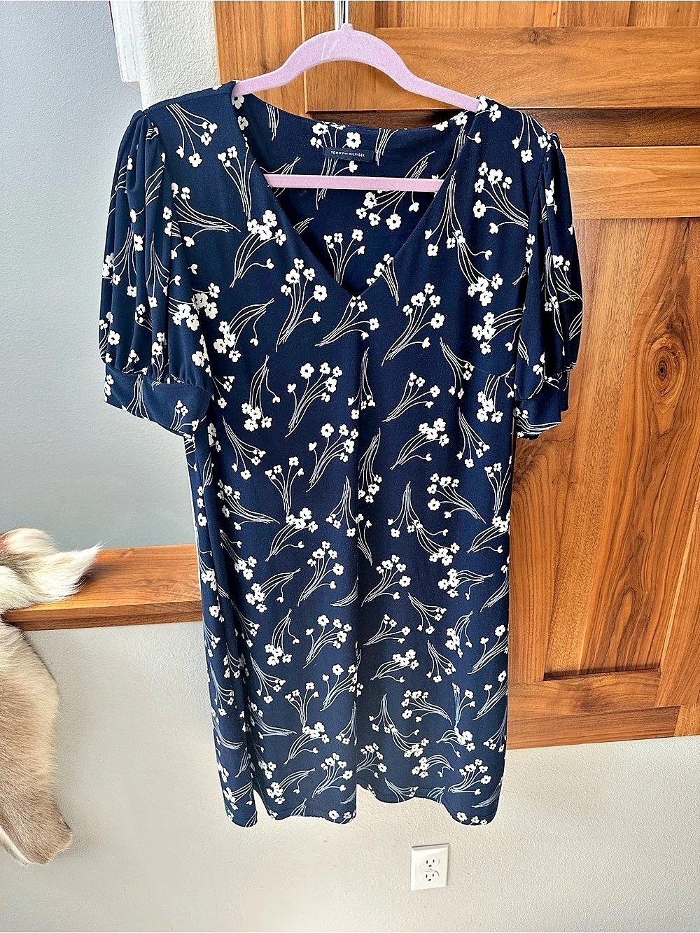 Tommy Hilfiger Puffed-Sleeve Floral Shift Mini Dress Blue & White Like New